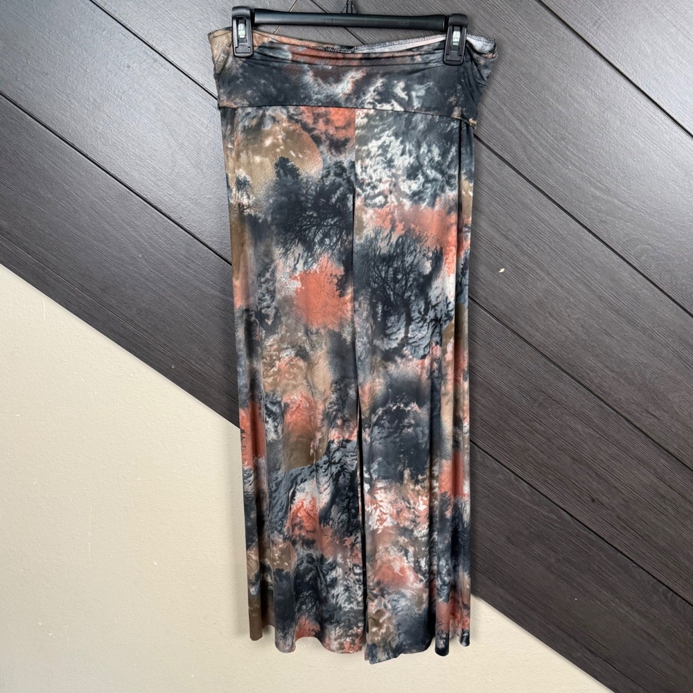 Got Style USA Women's Medium Y2K Fold Over Waist Abstract Wide Leg Pants